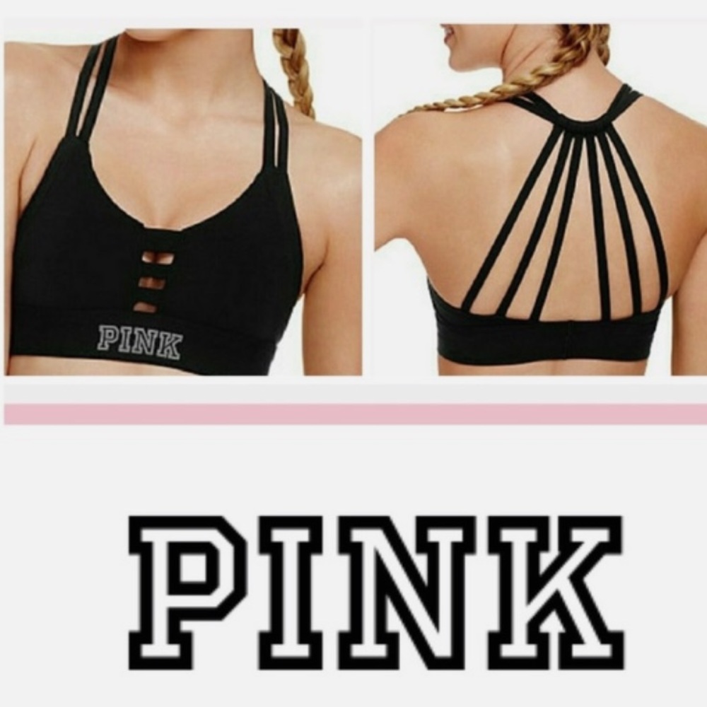 Pink by Victoria Secret black sports bra with cutouts and strap details - small